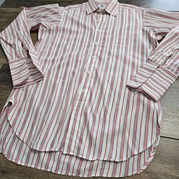 Hawes & Curtis Dress Shirt Mens 39 15.5 Pink White Striped Long Sleeve Collared - Picture 3 of 12